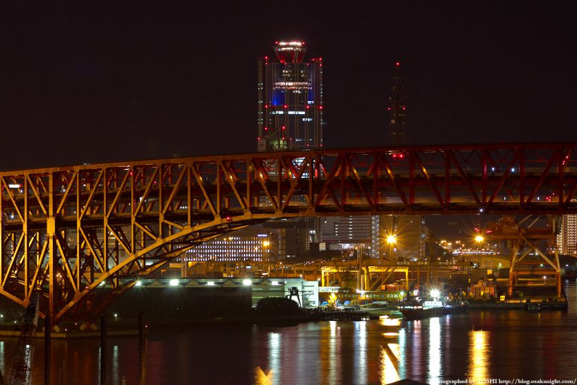 なみはや大橋から見た港大橋と南港コスモスクエア 夜景 2012年3月