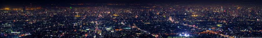 生駒山 なるかわ園地から見た大阪市中心部の夜景パノラマ