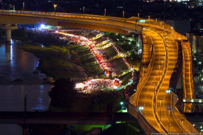 猪名川と阪神高速 夜景 2012年8月