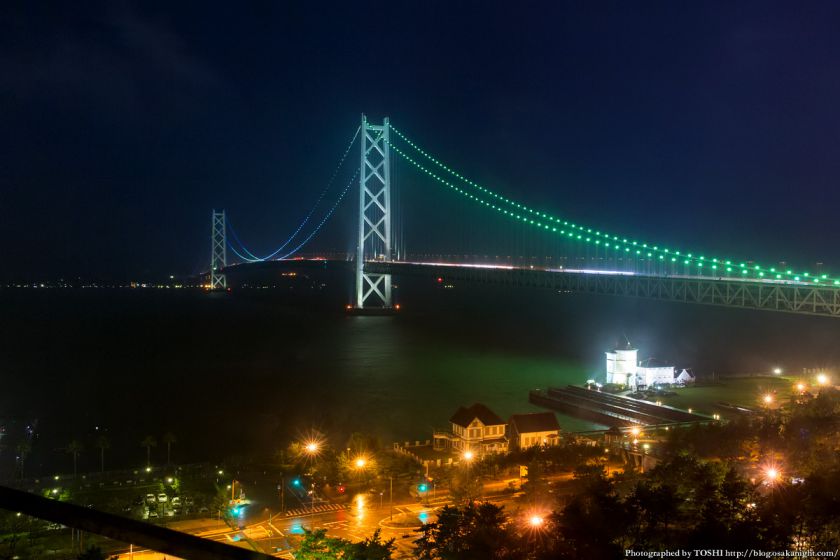 シーサイドホテル舞子ビラ神戸 明石海峡大橋 夜景 （ブルーグリーンライトアップ）