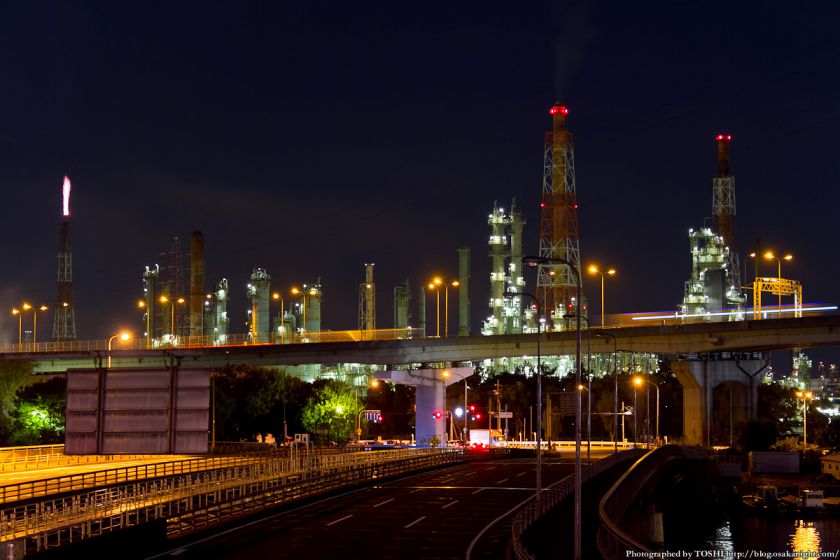 浜寺大橋と臨海工業地帯の夜景