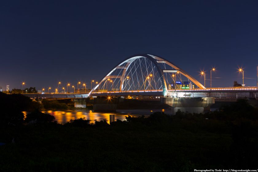 淀川河川公園 長柄地区 長柄橋ライトアップ夜景 2016年10月